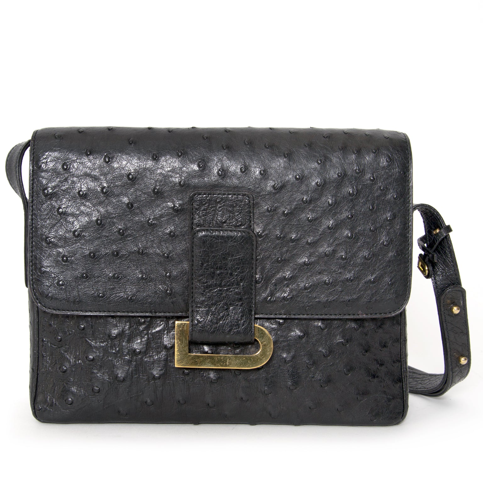 Shop safe online at the best price black ostrich Delvaux Poirier , worldwide shipping designer vintage bags , Antwerp