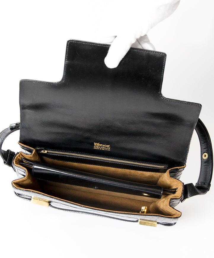 acheter en ligne secodne main Delvaux noir croco sac a epaule tres bon état 100% authenthic et fiable