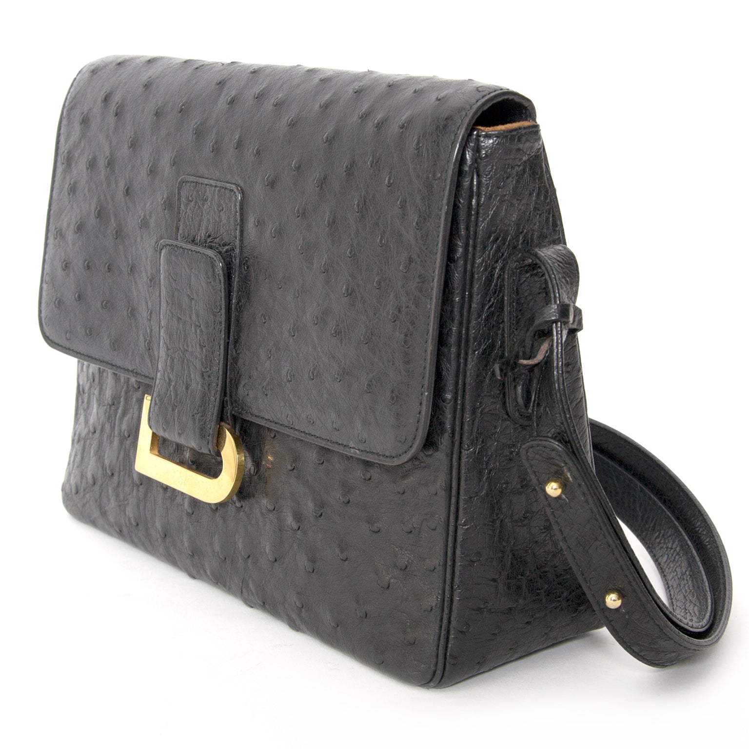 acheter en linge pour le meilleur prix sac a main Delvaux Poirier autruche noir comme neuf site enlige LabellOV, Anvers