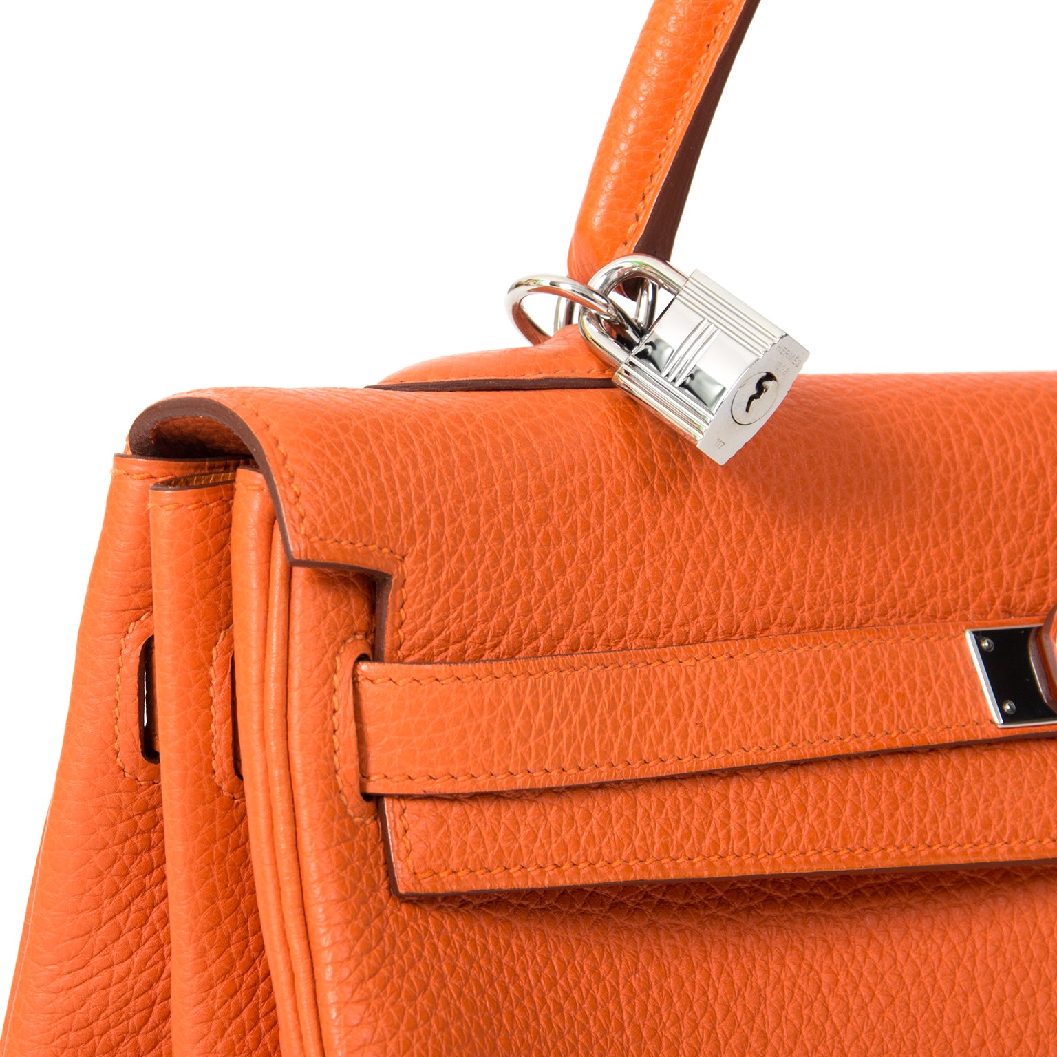 buy safe online secondhand Hermes Orange Kelly 35 Retourne Veau Togo like new b