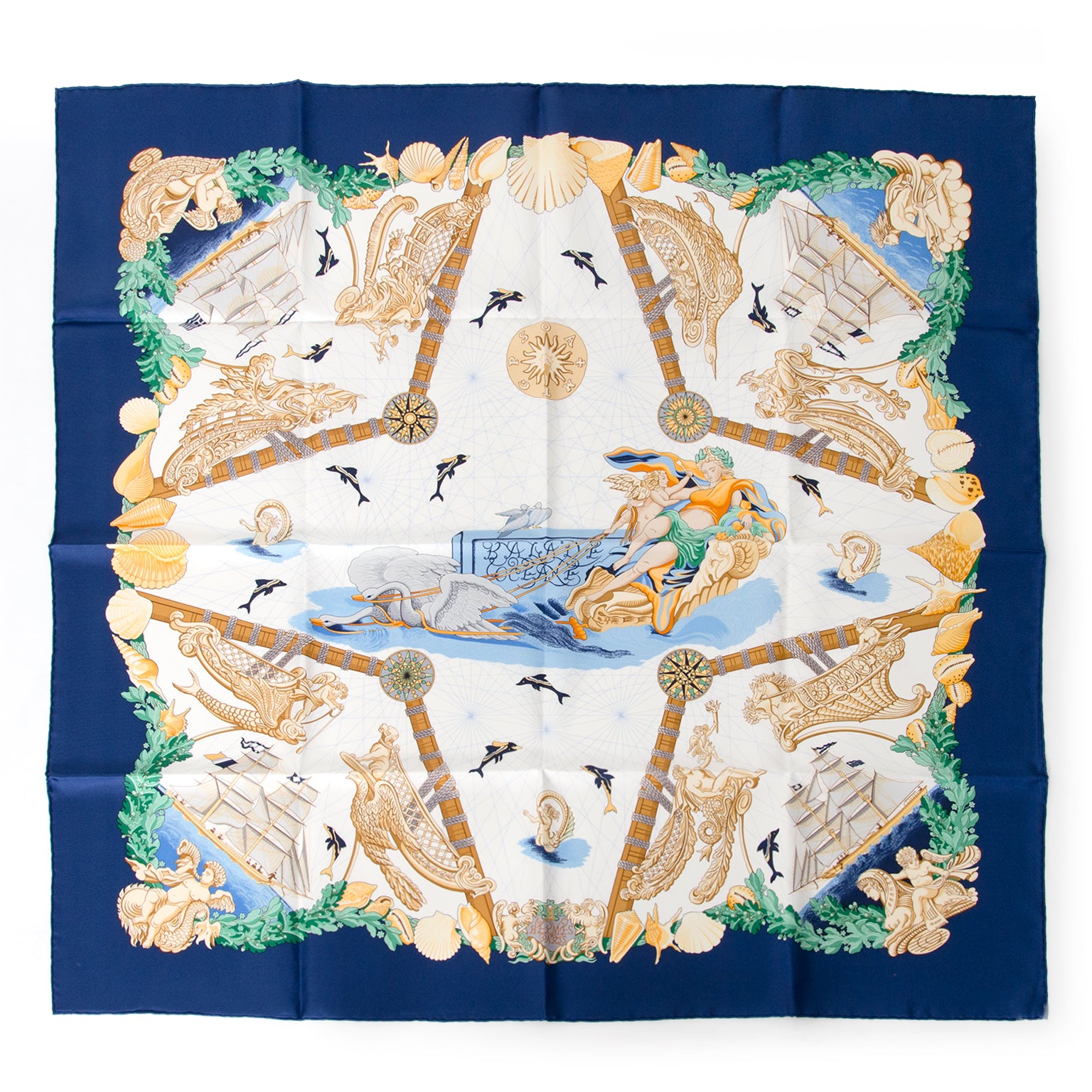 shop safe online at the best price Hermès Silk Carré Scarf Poseidon secondhand worldwide shipping