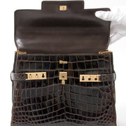 Delvaux Dark Brown Crocodile Tempête hop safe and secure second hand designer vintage it bag Delvaux tempete best price online webshop belgium