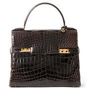 Delvaux Dark Brown Crocodile Tempête buy safe online secondhand designer vintage Delvaux crocodile tempete like new best price