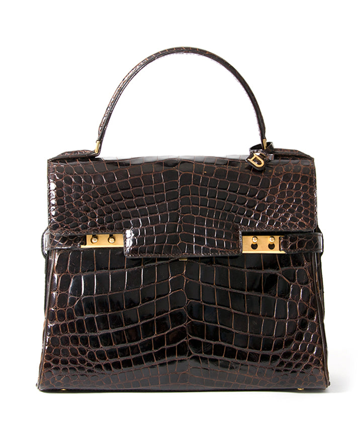 Delvaux Dark Brown Crocodile Tempête buy safe online secondhand designer vintage Delvaux crocodile tempete like new best price