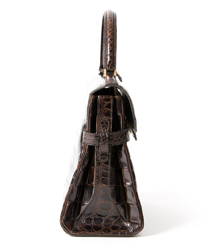 Delvaux Dark Brown Crocodile Tempête buy safe online secondhand designer vintage Delvaux crocodile tempete like new best price