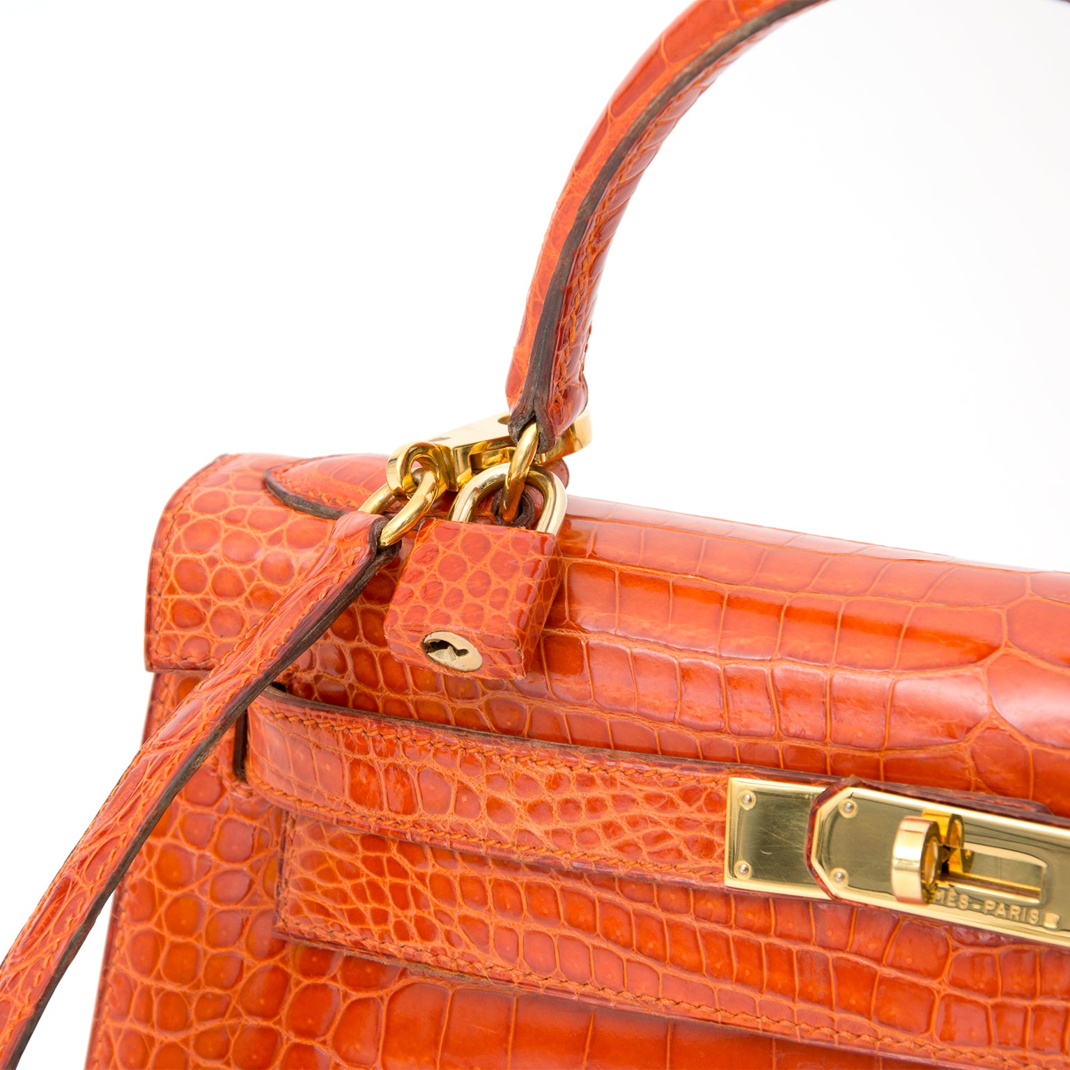 Preowned Hermès Kelly 29 Rouge Agathe Crocodile Porosus GHW With Strap