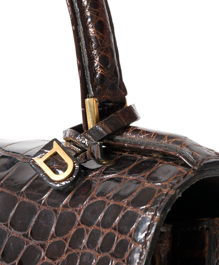 Delvaux Dark Brown Crocodile Tempête hop safe and secure second hand designer vintage it bag Delvaux tempete best price online webshop belgium