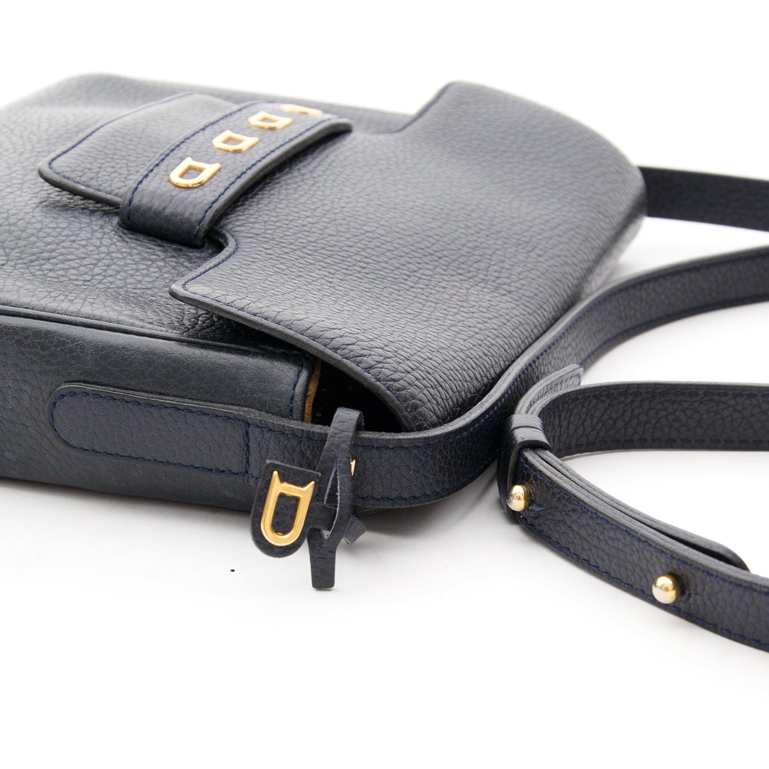 Delvaux Messenger Flap Bag Blue Marine koop 2dehands Delvaux blauwe schoudertas aan de beste prijs online webshop Belgie