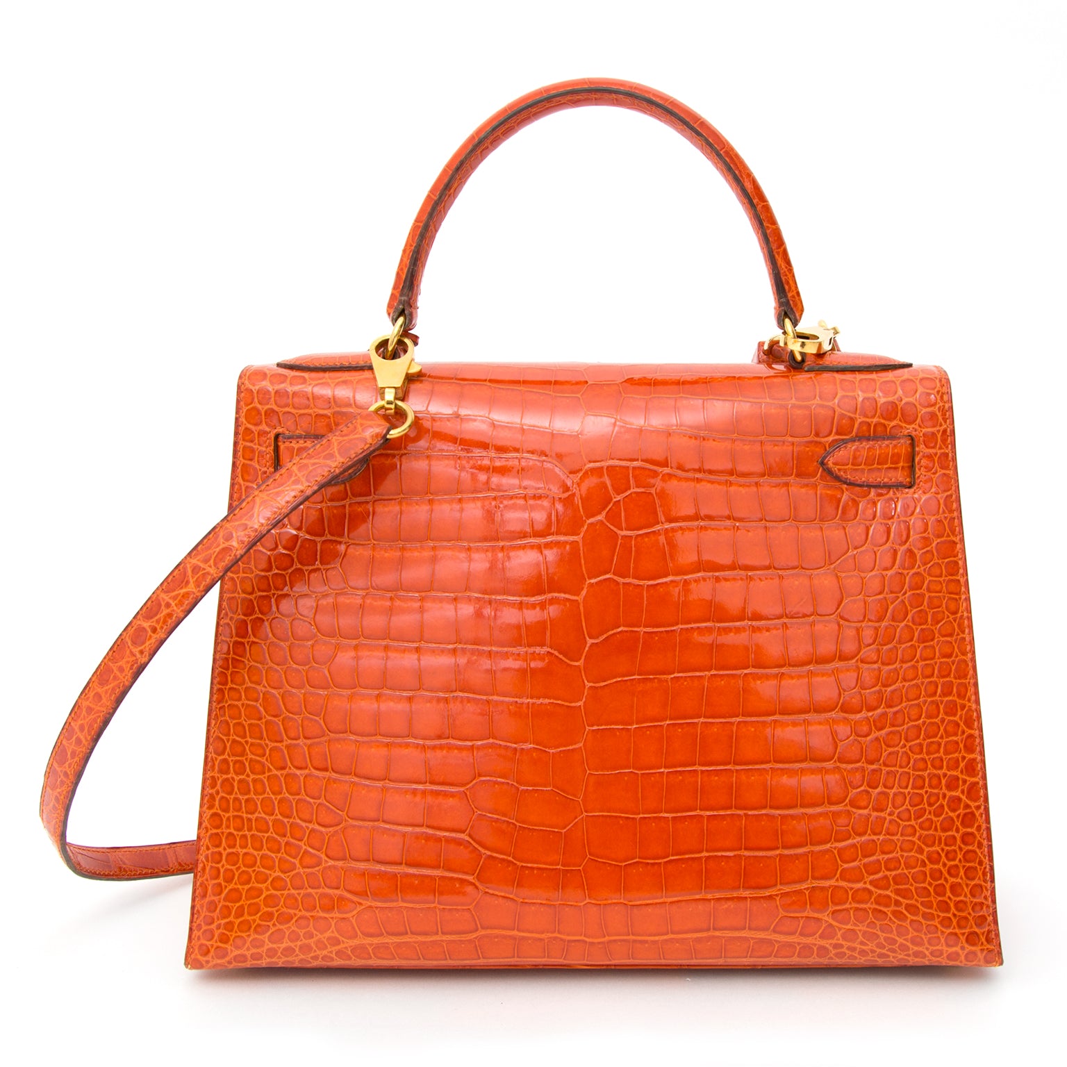 Preowned Hermès Kelly 29 Rouge Agathe Crocodile Porosus GHW With Strap