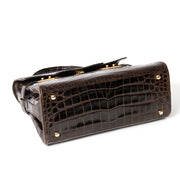 Delvaux Dark Brown Crocodile Tempête buy safe online secondhand designer vintage Delvaux crocodile tempete like new best price