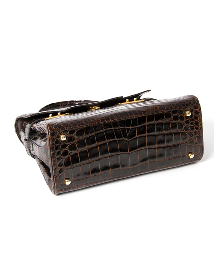 Delvaux Dark Brown Crocodile Tempête buy safe online secondhand designer vintage Delvaux crocodile tempete like new best price