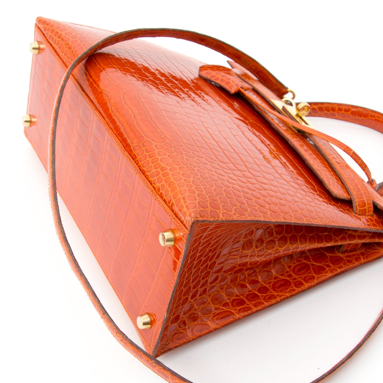 Preowned Hermès Kelly 29 Rouge Agathe Crocodile Porosus GHW With Strap