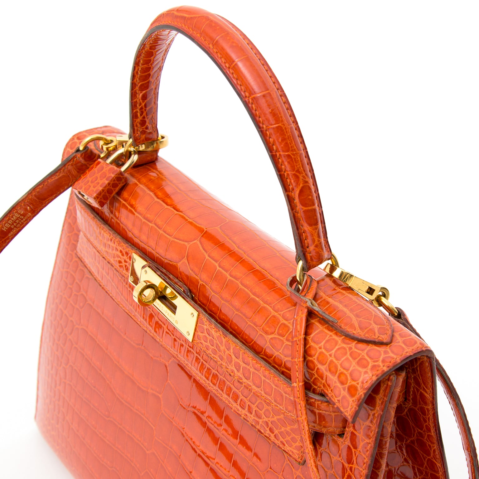 Preowned Hermès Kelly 29 Rouge Agathe Crocodile Porosus GHW With Strap
