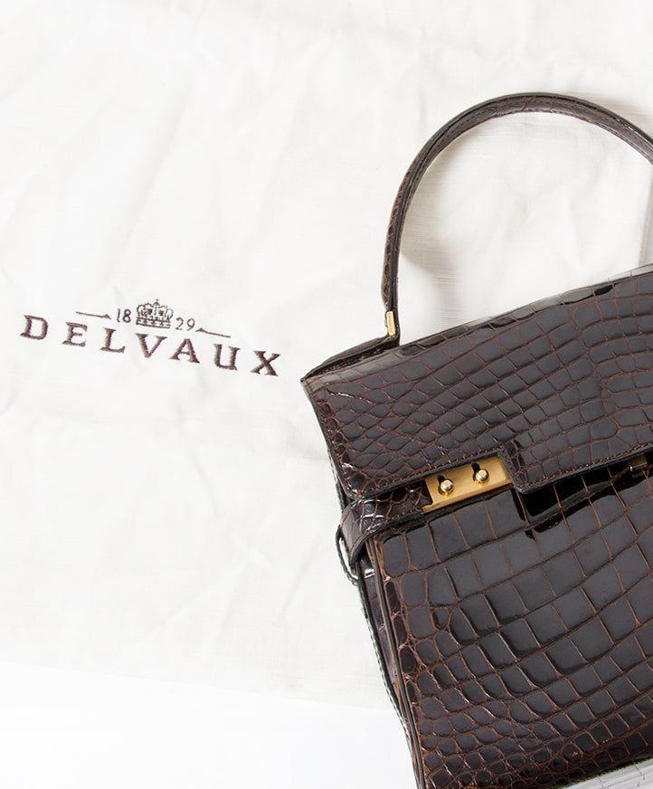 Delvaux Dark Brown Crocodile Tempête hop safe and secure second hand designer vintage it bag Delvaux tempete best price online webshop belgium