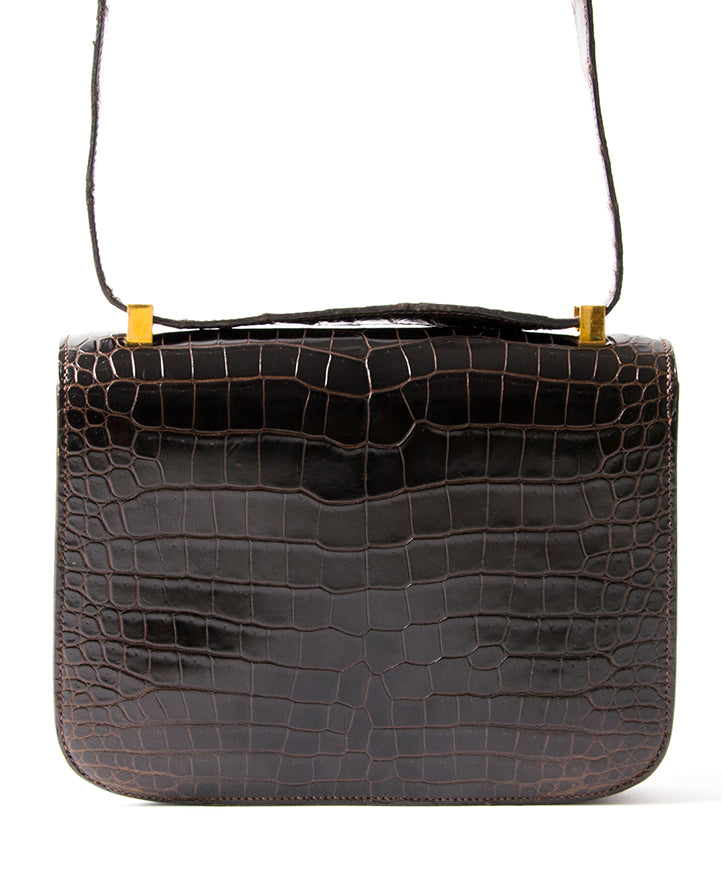 buy safe online secondhand designer vintage hermes constance croco marron pour le meilleur prix
