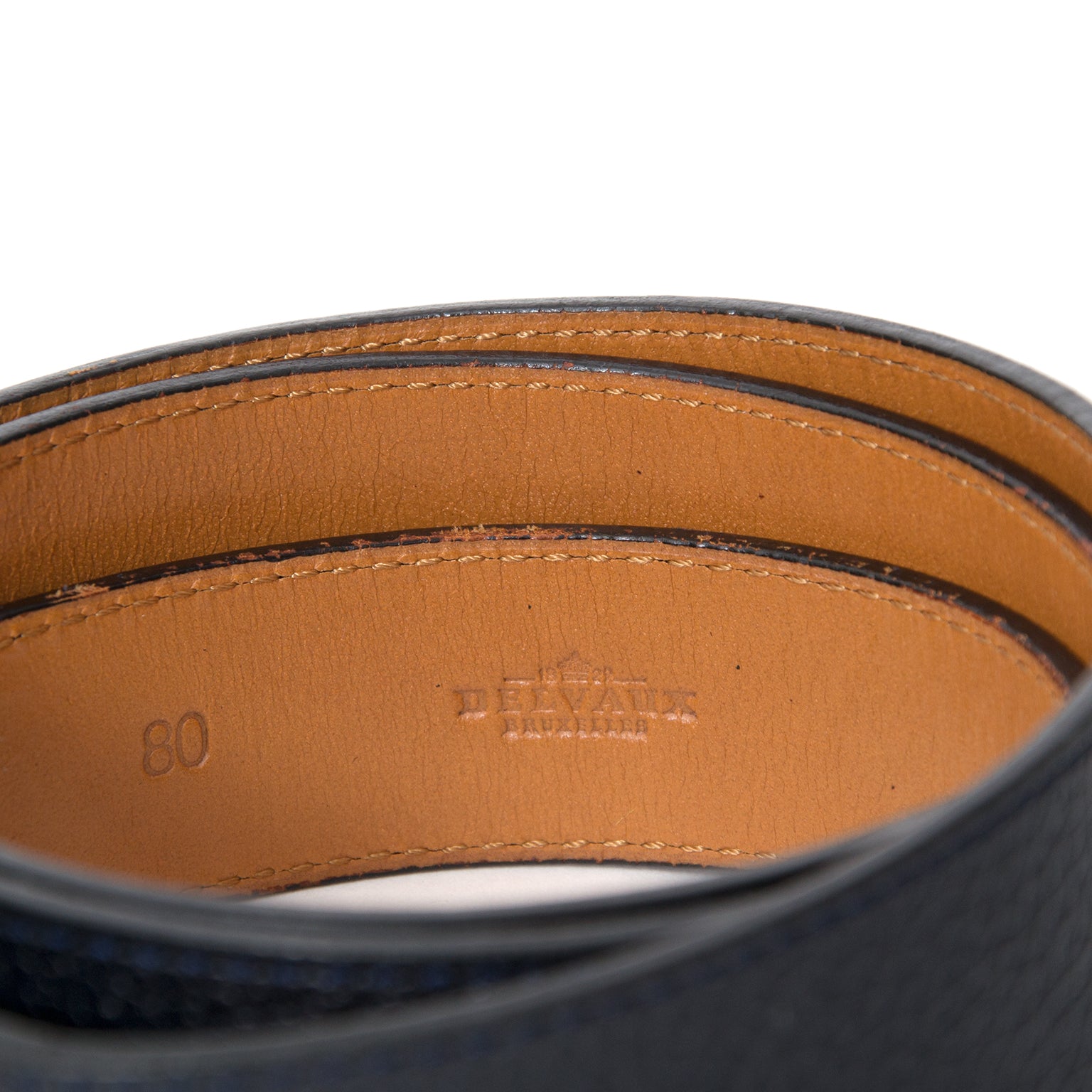 koop veilig online tweedehands Delvaux Navy Circle Belt at the best price