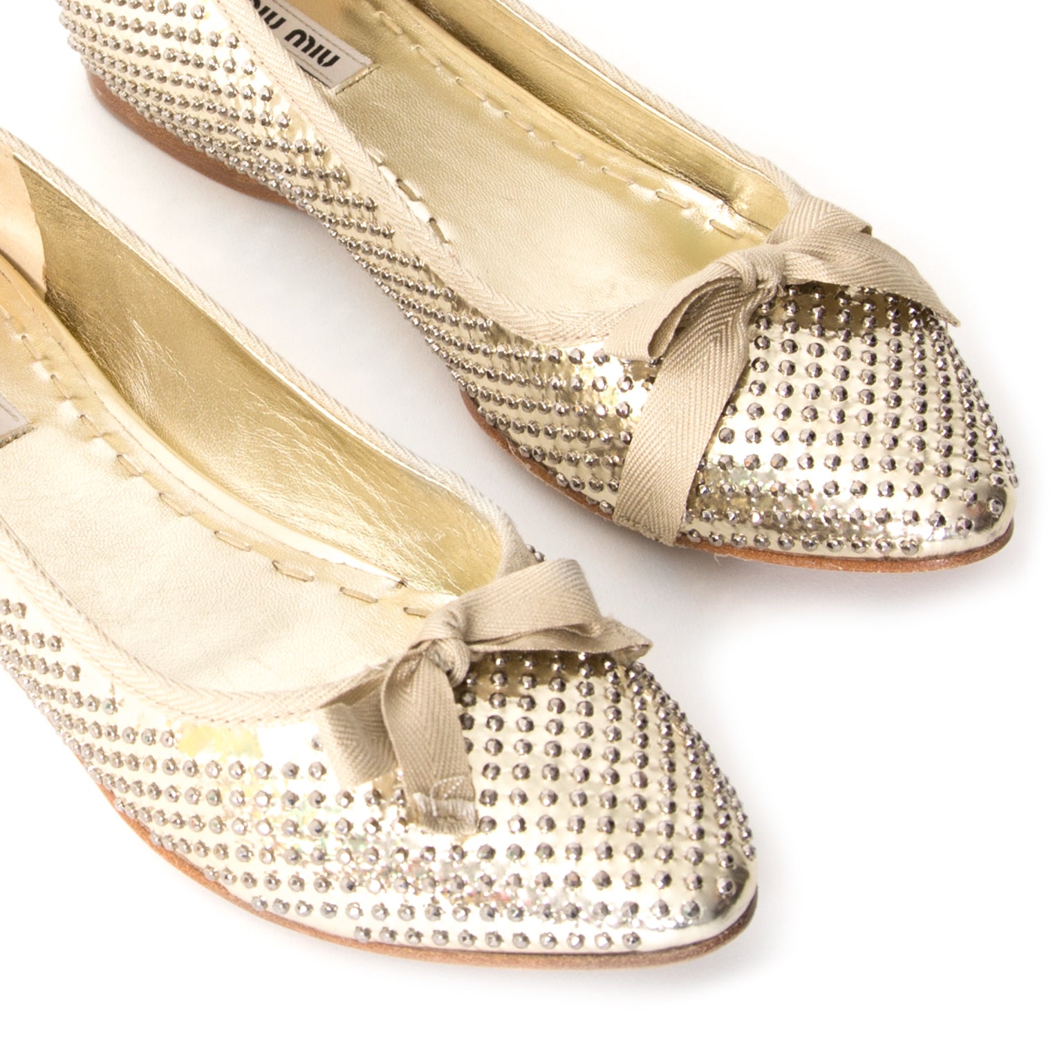 Miu Miu platinum studded ballet flats best price like new webshop labellov.com