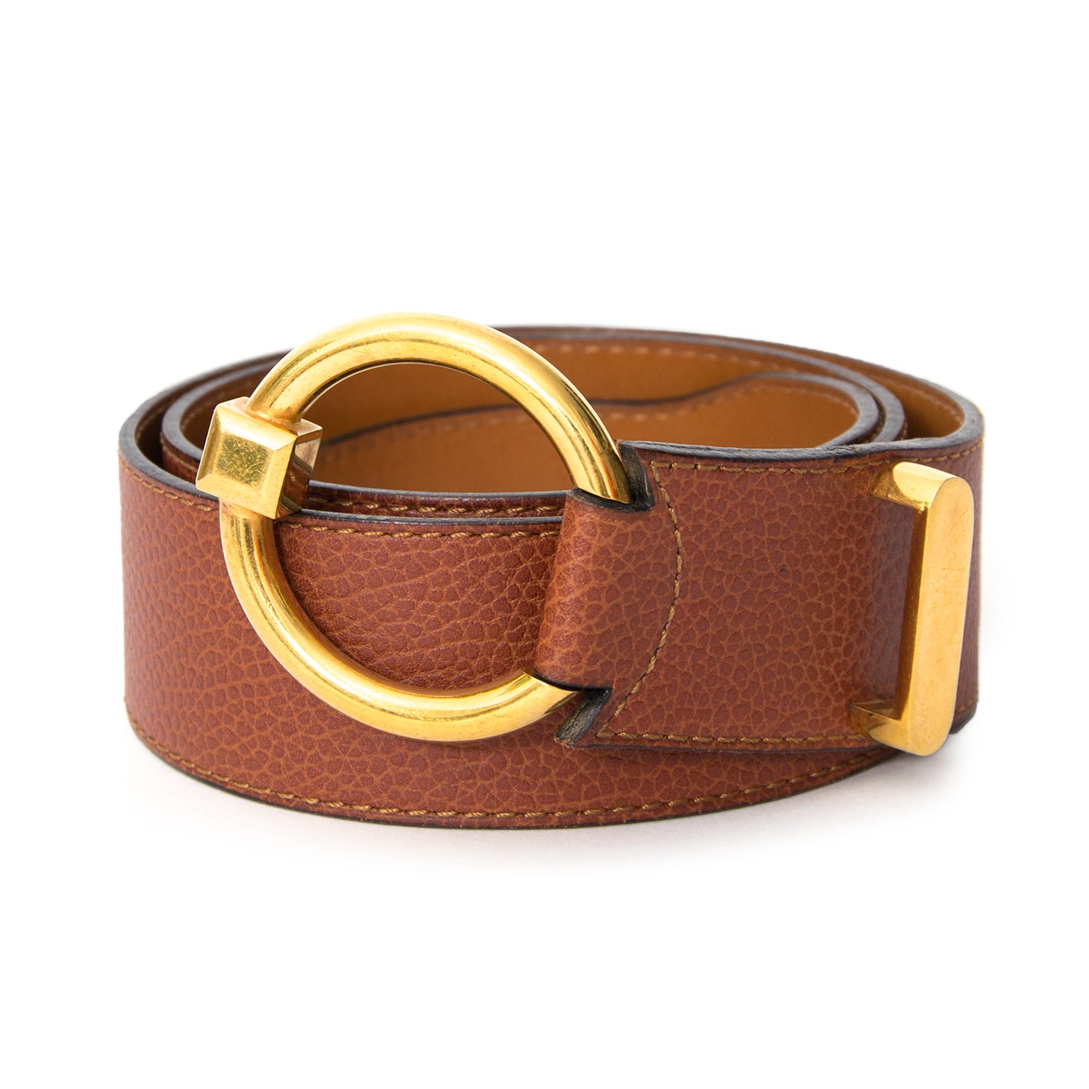 acheter comme neuf Delvaux Cognac Circle Belt best price wordwide shipping