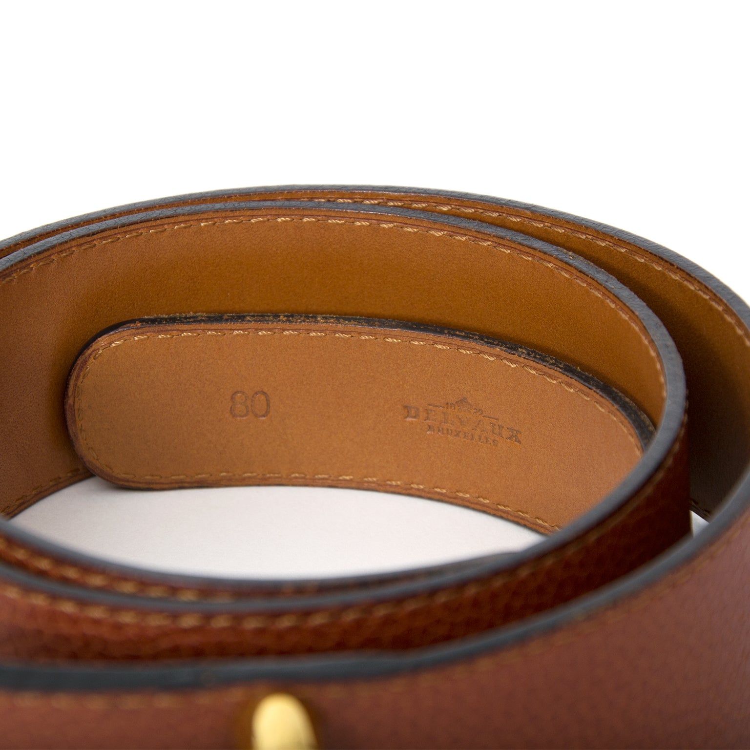acheter comme neuf Delvaux Cognac Circle Belt best price wordwide shipping