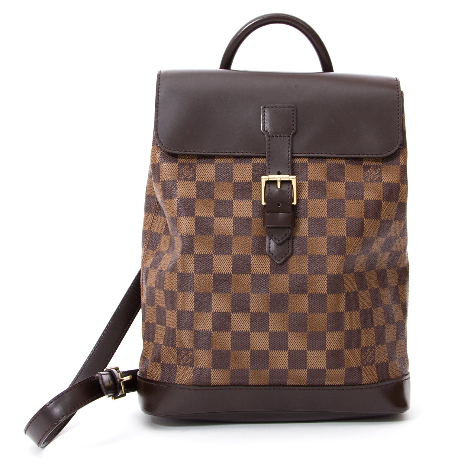 Louis Vuitton Soho Damier Canvas Maroon Leather Backpack secondhand authentic safe online shopping webshop LabelLOV Antwerp Belgium fashion luxury designers high end labels