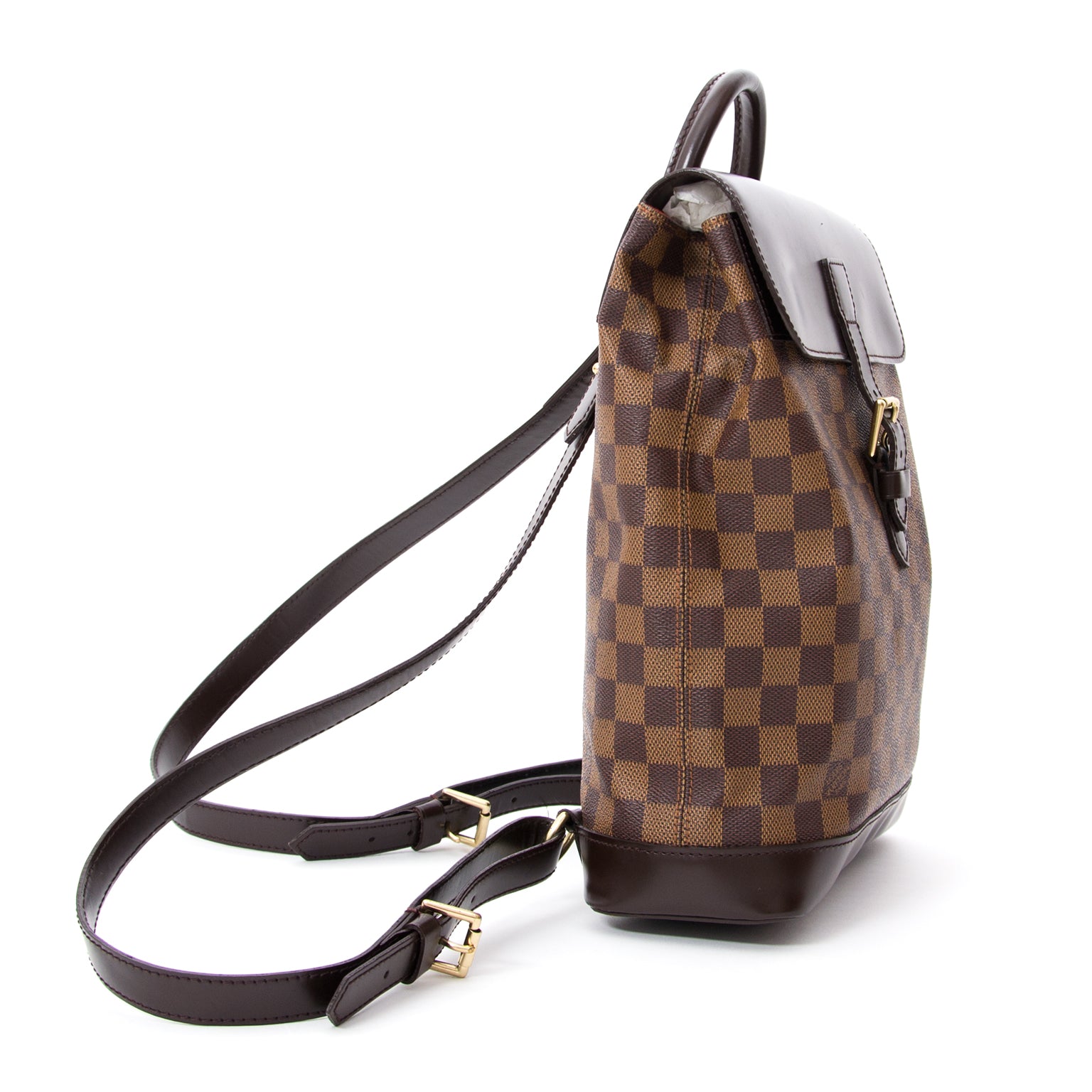 Louis Vuitton Soho Damier Canvas Maroon Leather Backpack authentique seconde main shopping en ligne webshop Anvers Belgique LabelLOV mode en vogue luxe marques designer