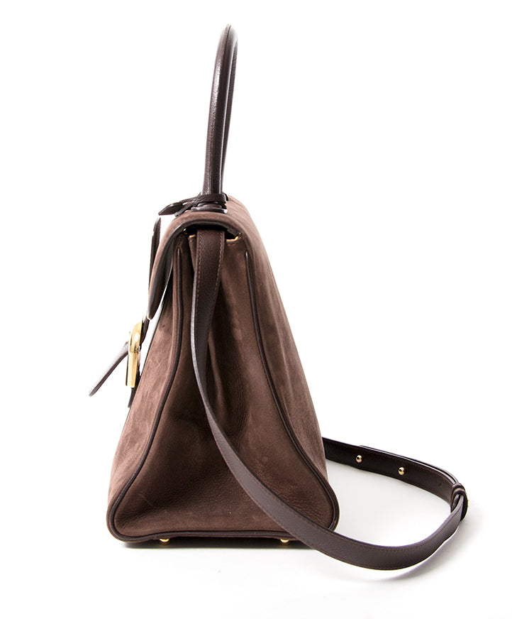 Delvaux Brillant MM Dark Brown Nubuck GHW veilig online shoppen webshop Antwerpen België LabelLOV designer merken luxemerken luxetassen tassen handtassen mode stijl