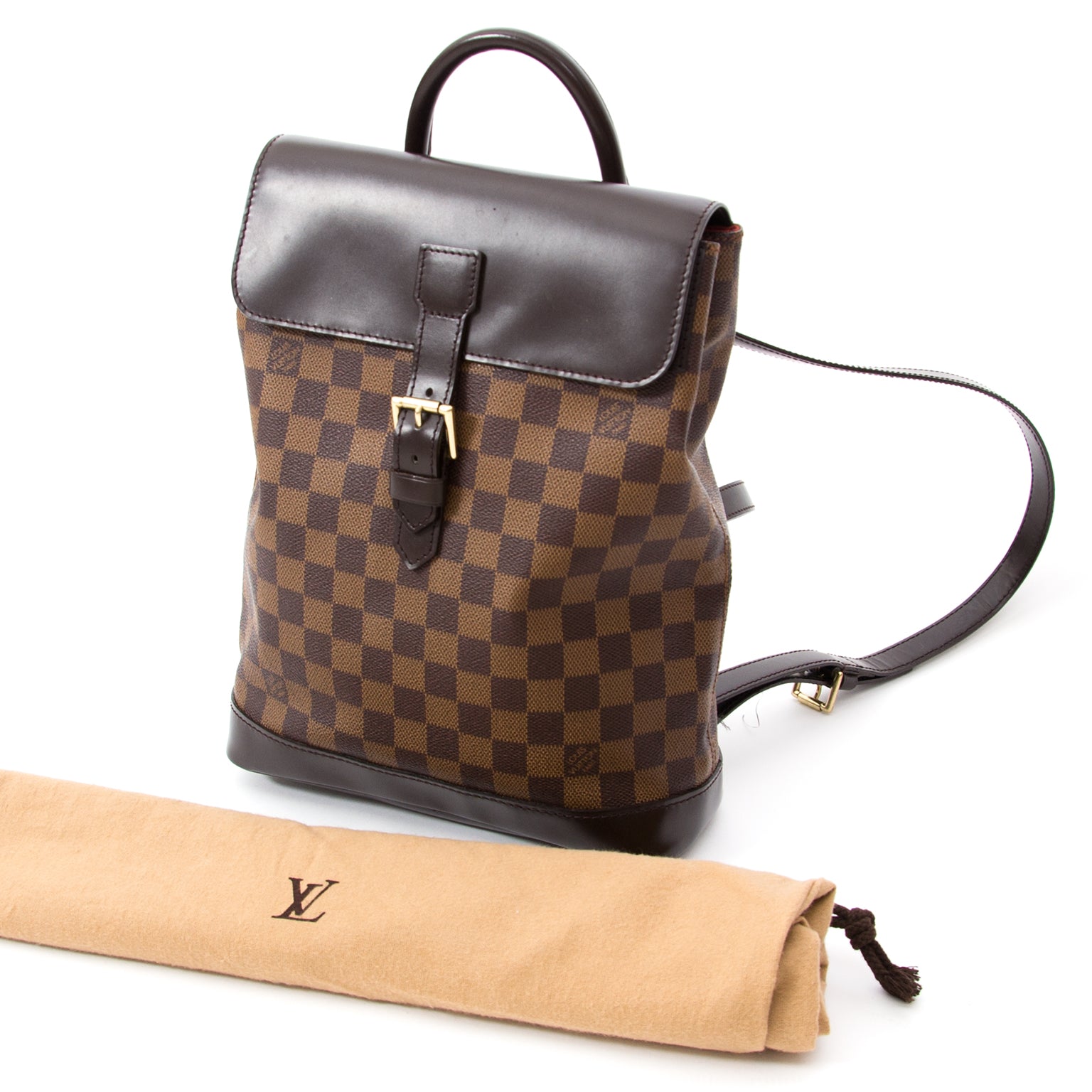 Louis Vuitton Soho Damier Canvas Maroon Leather Backpack secondhand authentic safe online shopping webshop LabelLOV Antwerp Belgium fashion luxury designers high end labels