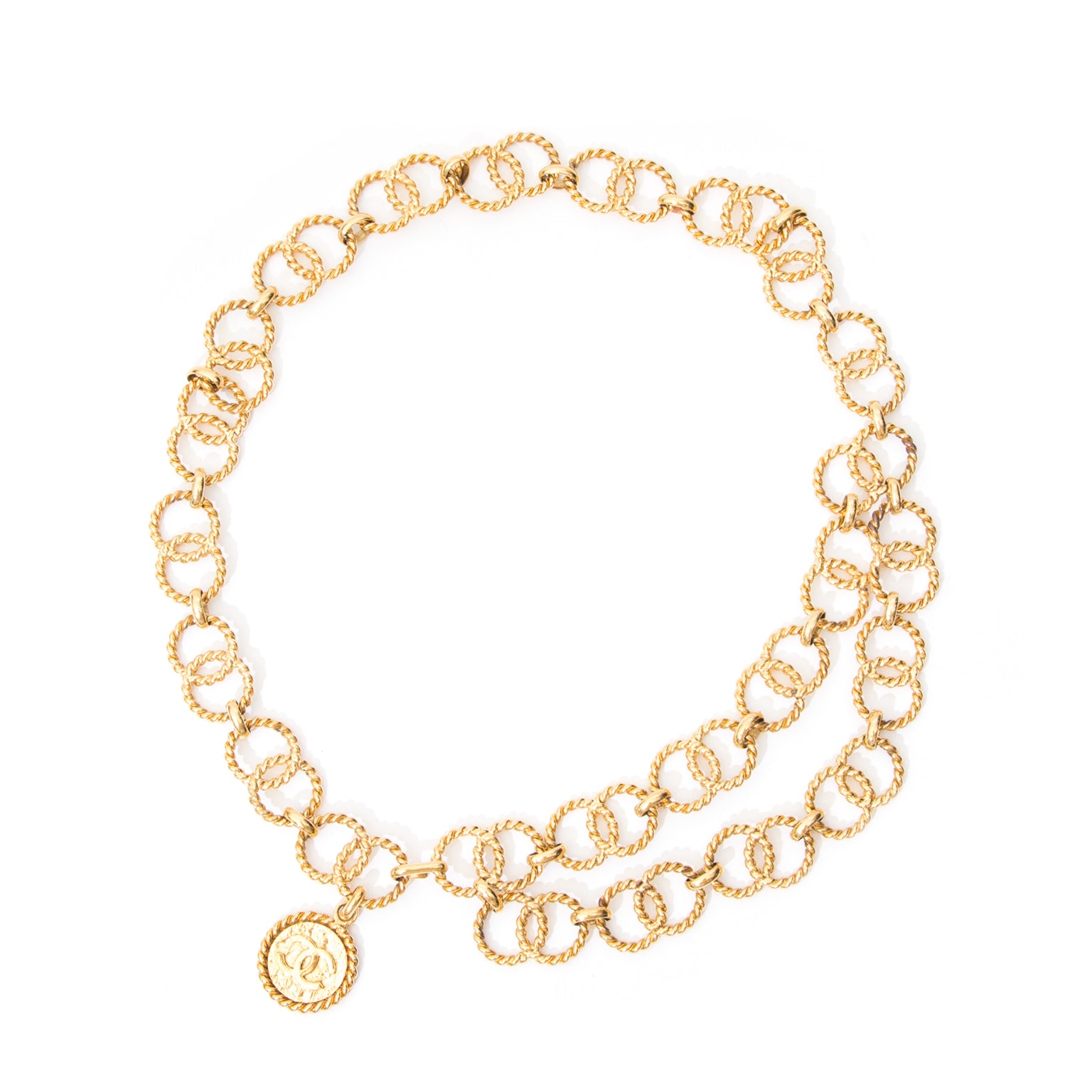 Chanel Gold Toned Chain Belt With CC Charmpendant buy safe online at european luxury webshop Labellov international