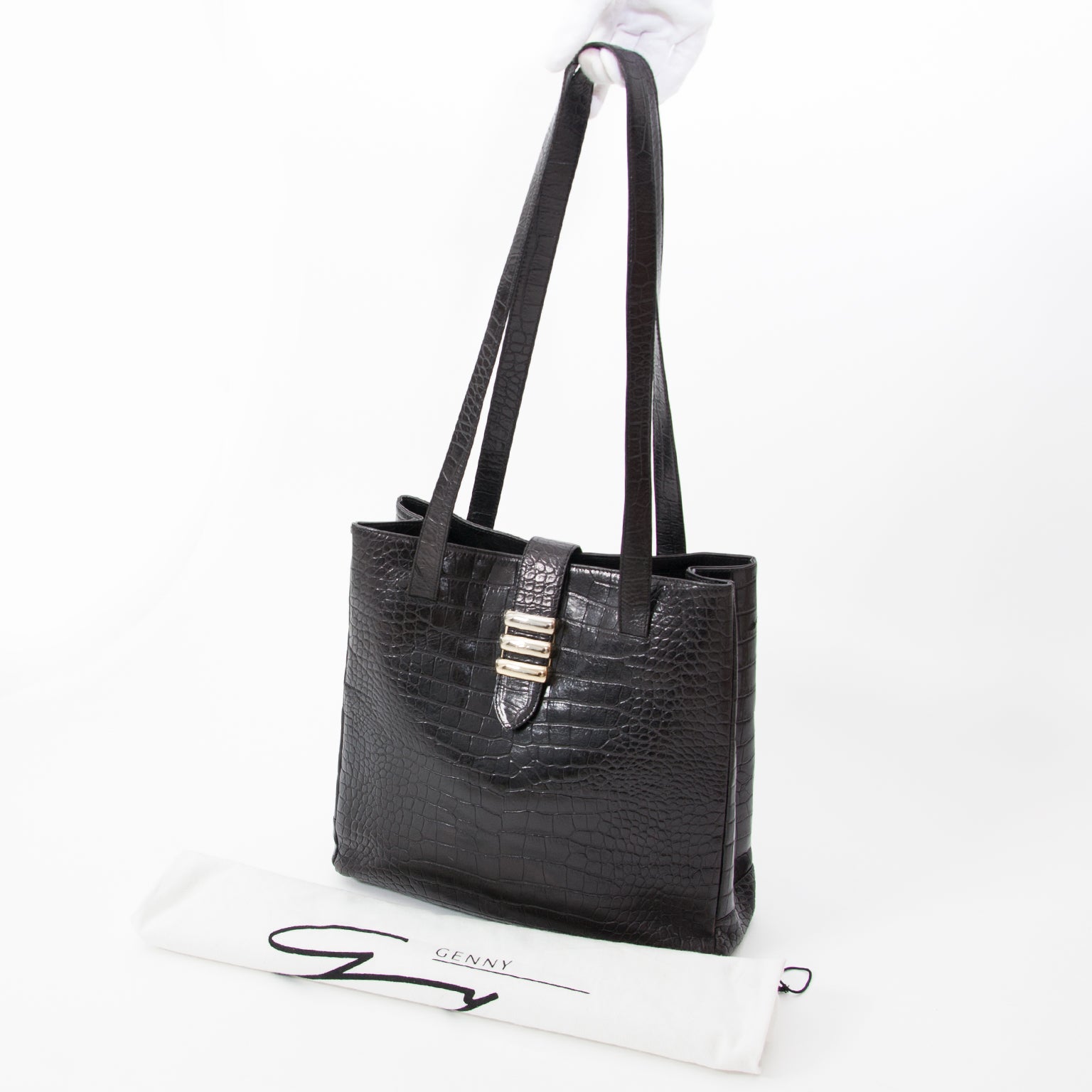 Genny Black Croc Print Tote Koop authentieke tweedehandsmerken tegen de juiste prijs op LabelLOV