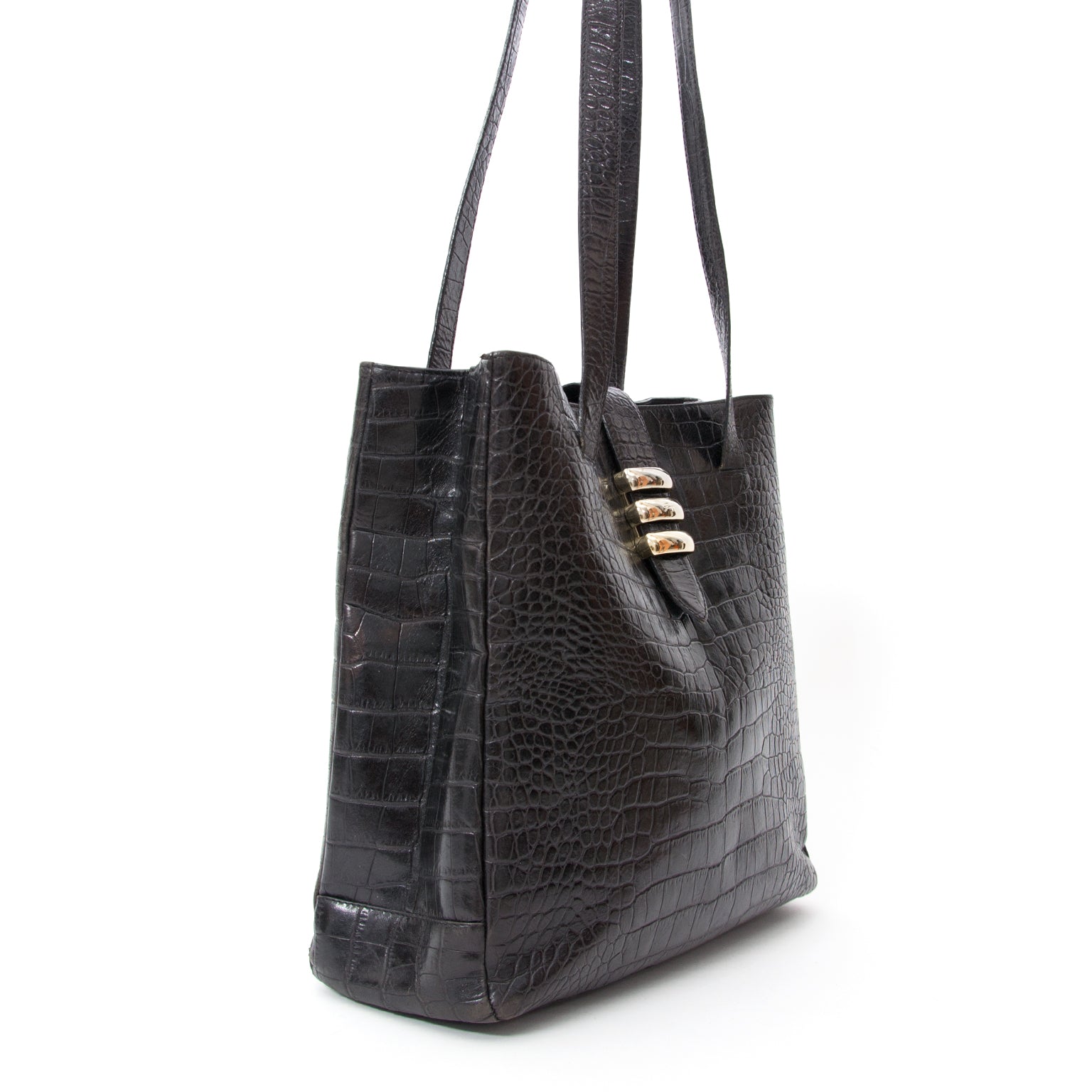 Genny Black Croc Print Tote vintage handbag Buy authentic secondhand Fendi at the right price at LabelLOV vintage webshop. Safe and secure online shopping. Koop authentieke tweedehandsmerken tegen de juiste prijs op LabelLOV