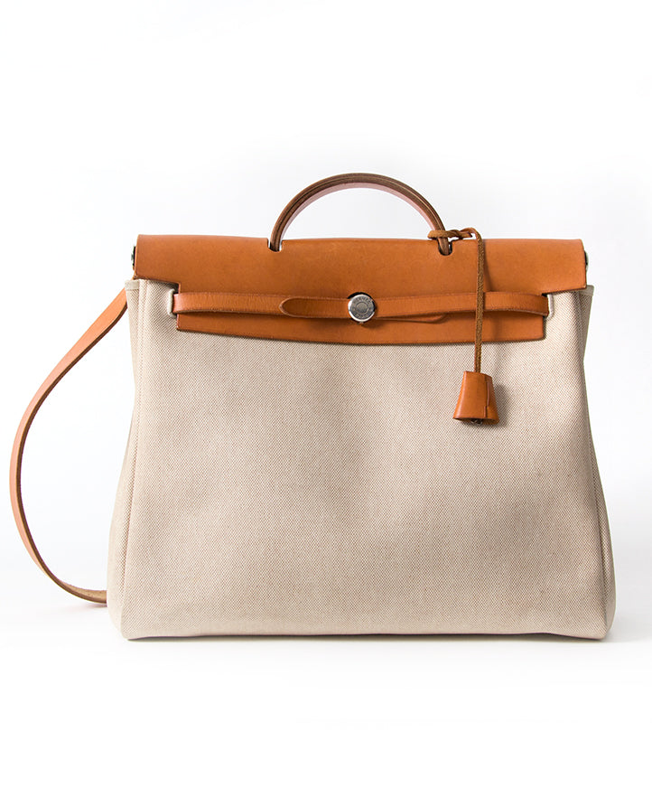 Hermès Herbag Cognac & Toile 2 in 1 authentic secondhand safe online shopping webshop fashion style LabelLOV Antwerp Belgium high end luxury labels brand designer