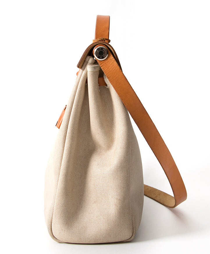 Hermès Herbag Cognac & Toile 2 in 1 seconde main authentique shopping en ligne webshop en vogue mode style LabelLOV Anvers Belgique marques luxe designer