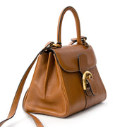 Delvaux Brillant Grained Cognac PM + Strap luxe tweedehands vintage Delvaux Brillant PM handtas online bij e shop labelLOV de juiste prijs Delvaux