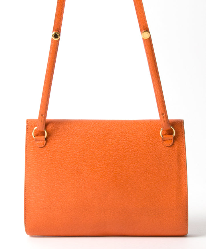 koop veilig online tweedehands designer vintage Delvaux oranje schouder tas 100% echt aan de beste prijs