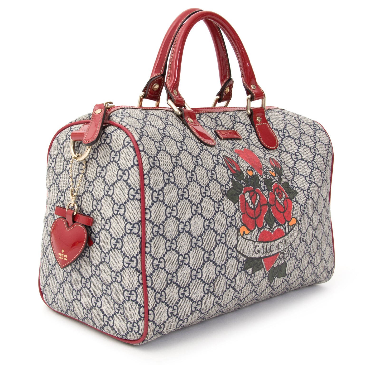 Koop online tweedehands designer handtas Gucci Boston Joy Tattoo Rose Heart