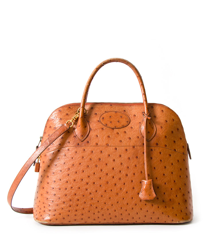 Hermès Bolide Cognac Ostrich Bag authentic secondhand safe online shopping webshop LabelLOV Antwerp Belgium luxury brands designer high end labels fashion style bags