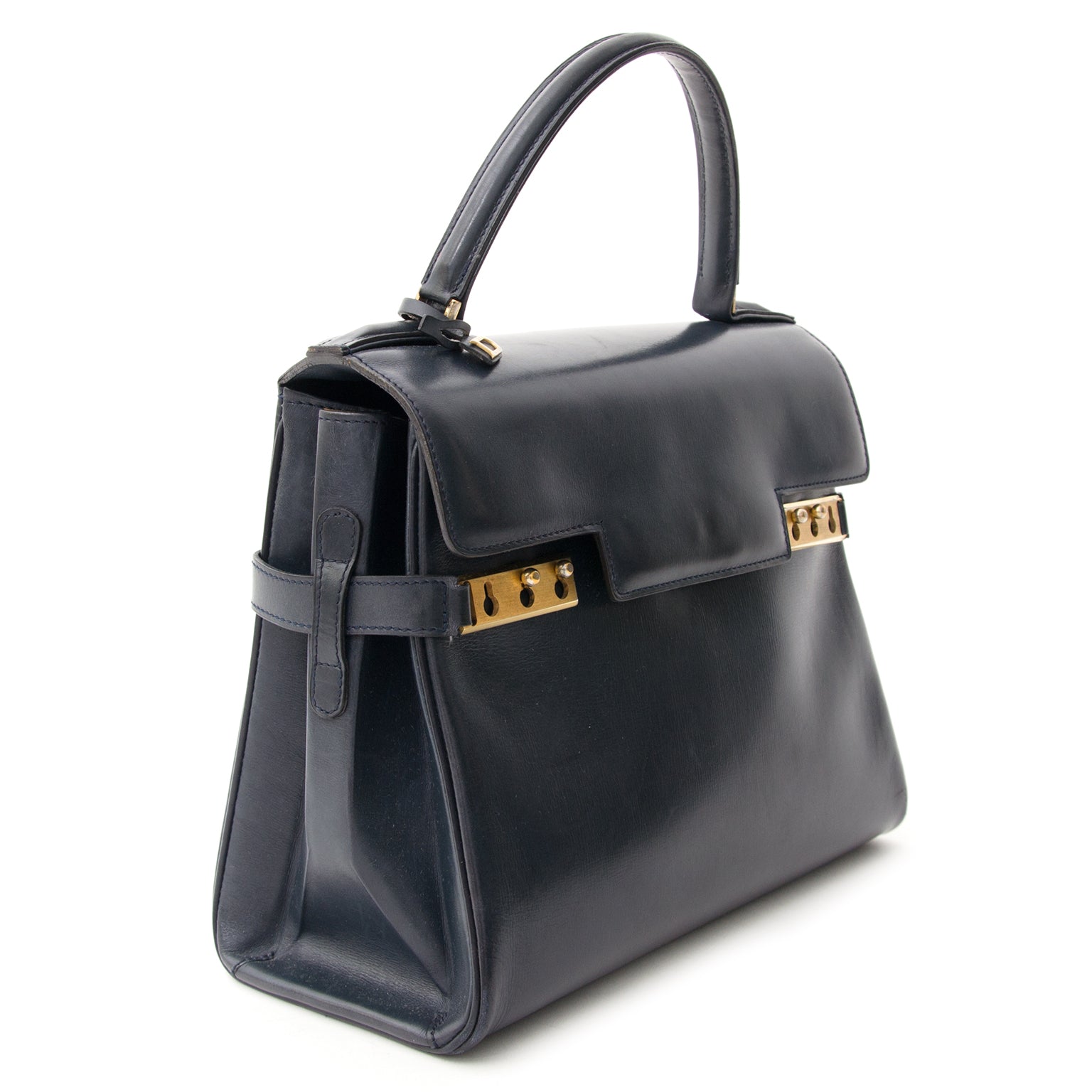 designer vintage Delvaux Tempete MM Marine GHW online webshop en boetiek LabelLov , Antwerpen Belgie