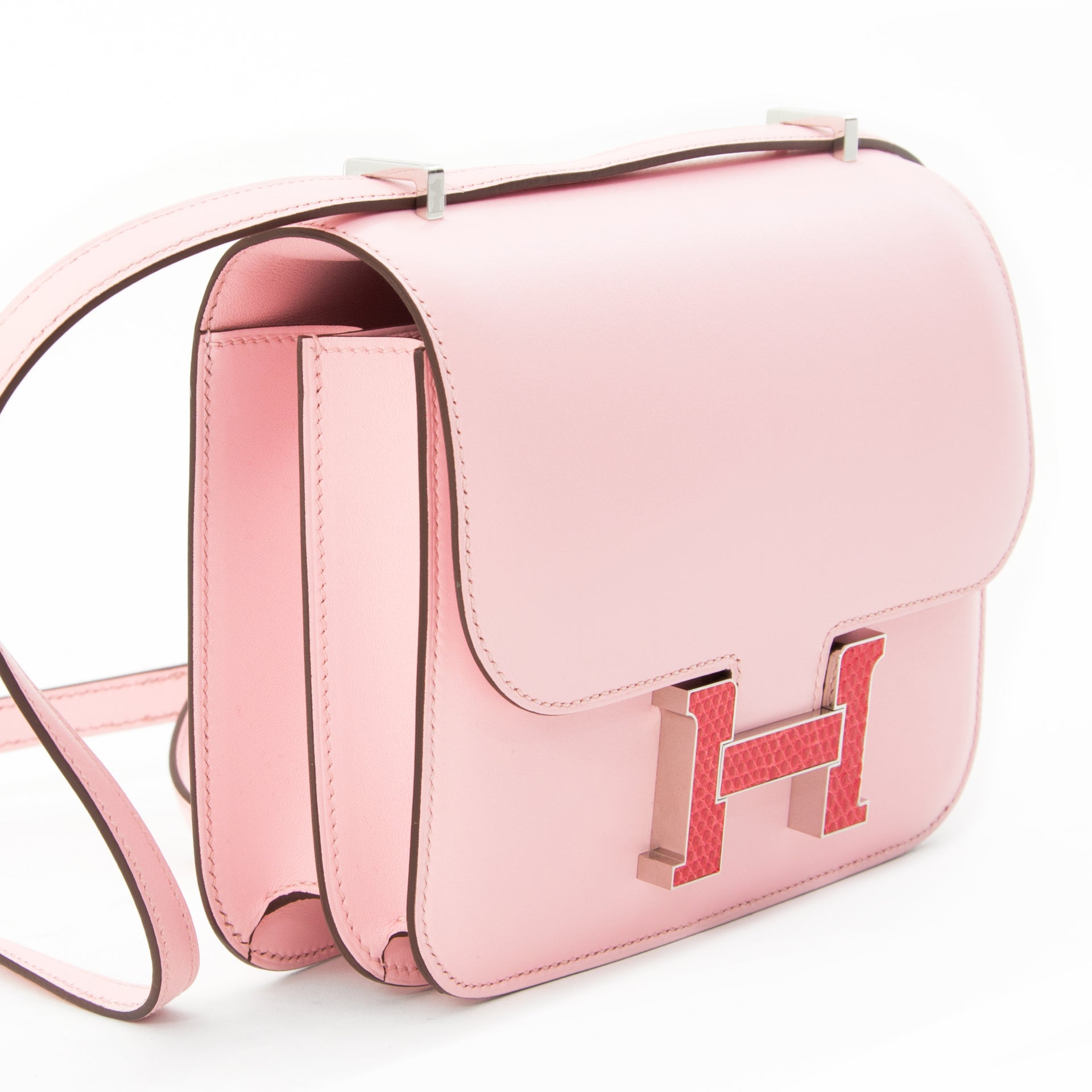 Brand New Hermes Mini Constance Rose Sakura Tadelakt/ Lezard consign at labellov online vintage preonwed designer labels fashion and luxe handbags