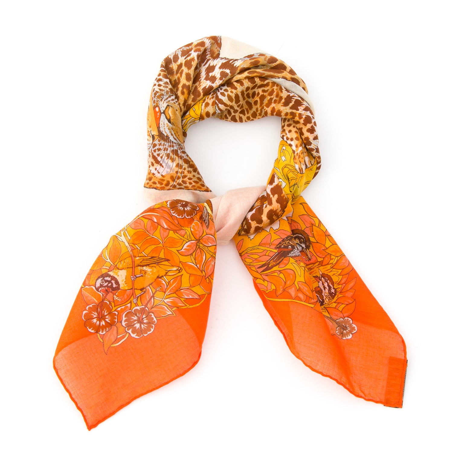 buy safe online second hand designer vintage hermes jungle love orange cotton scarf