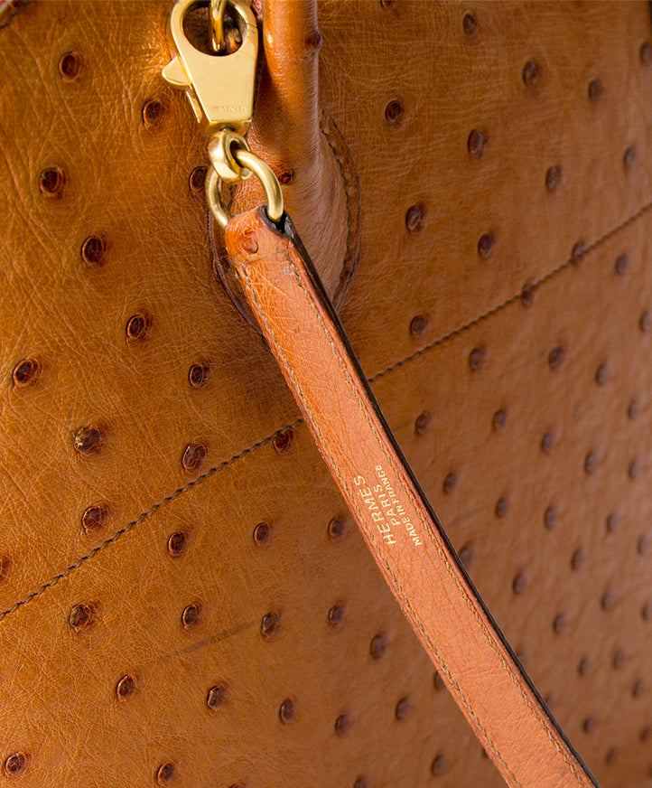 Hermès Bolide Cognac Ostrich Bag authentic secondhand safe online shopping webshop LabelLOV Antwerp Belgium luxury brands designer high end labels fashion style bags