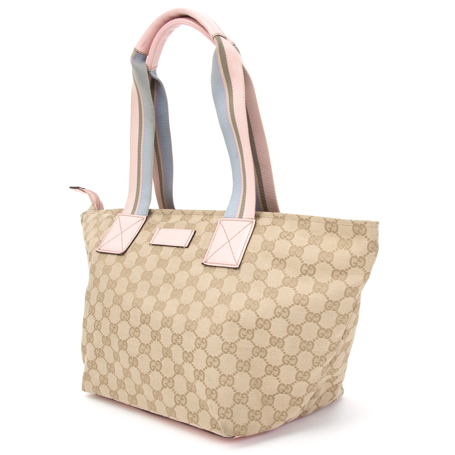 koop veilig online aan de beste prijs Gucci Beige and Pink GG Print Small Fabric Shopper Bag
