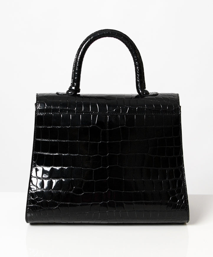 Sac à main Delvaux Black Croco Brillant MM cuir blanc occasion authentique facture prix correct en ligne webshop labellov mode designer vintage Anvers Belgique shopping online