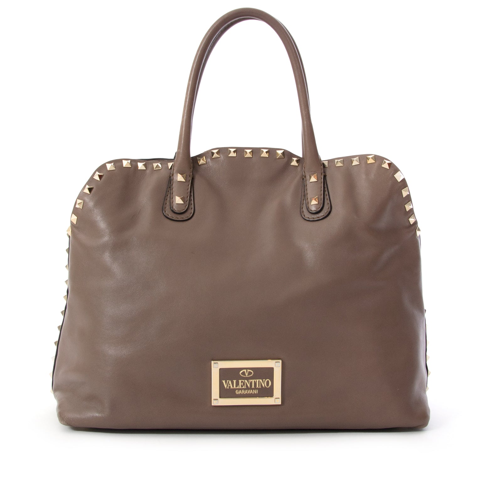 Valentino Taupe Rockstud Dome Bag, Visit Labellov for a wide variety preloved vintage bags.