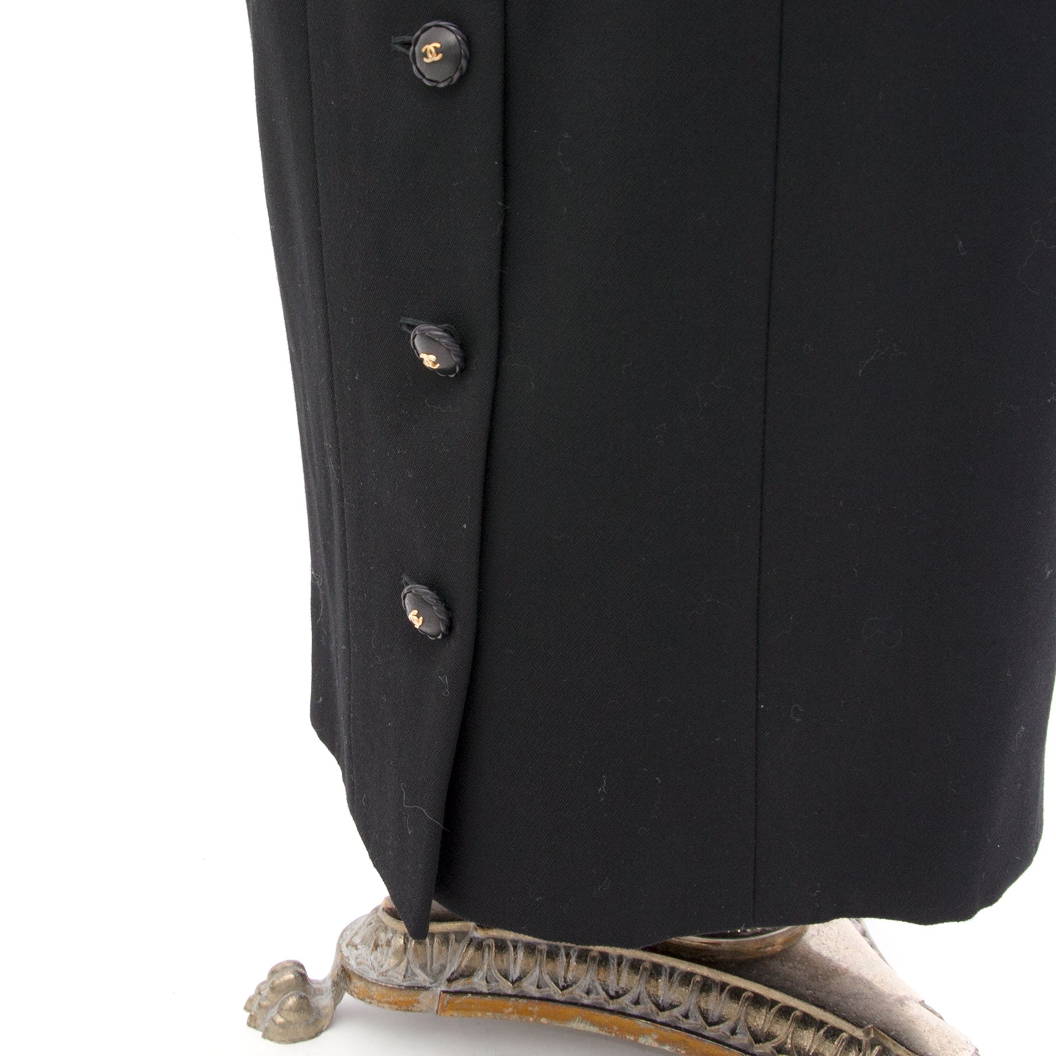 Chanel Black Wool Maxi Pencil Skirt & Blazer Suit jacket two-piece right price safe secure online shopping fashion Antwerp Belgium labellov webshop luxury brands