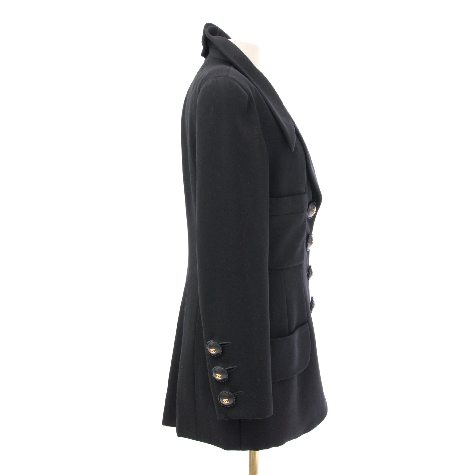 Chanel Black Wool Maxi Pencil Skirt & Blazer Suit Buy online at Labellov: authentic vintage designer fashion, clothes, shoes, bags, accessories from Hermes, Chanel, Dior, Gucci, Delvaux, Celine, Prada, Balenciaga and more.