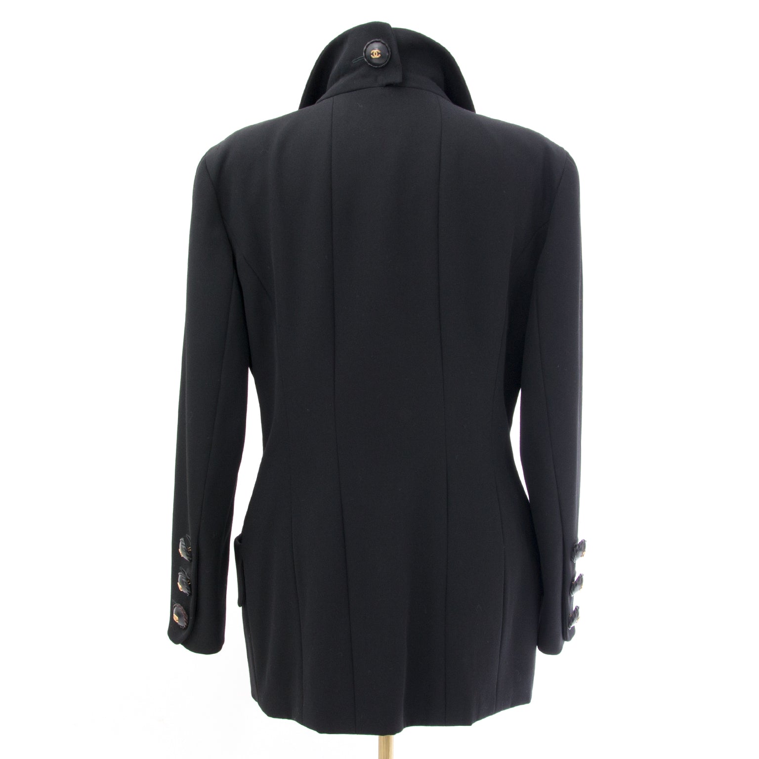 Chanel Black Wool Maxi Pencil Skirt & Blazer Suit Tailleur Chanel Boutique seconde main occasion authentique meilleur prix en ligne designer vintage marques de luxe Anvers Belgique