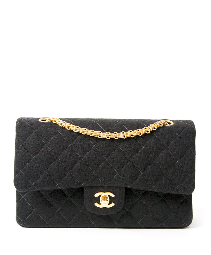 Chanel Medium Classic Flapbag in Fabric tweedehands authentiek veilig online shoppen winkelen mode stijl LabelLOV Antwerpen België designer ontwerper luxe luxemerken