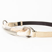 YSL Off-white Leather Mombassa Horn Belt. Features an antelope horn section with silver detailing and silver hardware links and hoops.
