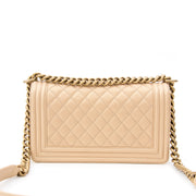 Chanel Pearl Beige Calfskin Medium Boy Bag like new best price secondhand designer bags
