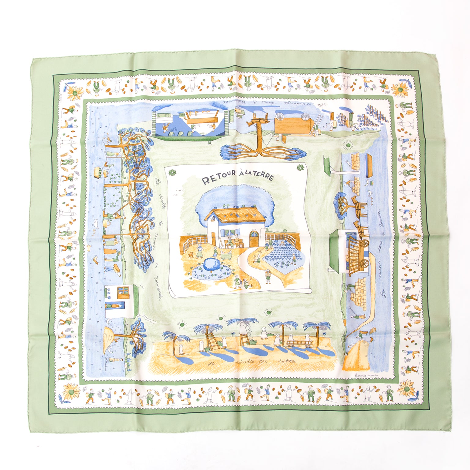 Hermes Carré de soie Retour A La Terre. Shop vintage Hermes scarves at LabelLOV webshop, online shopping at the right price.